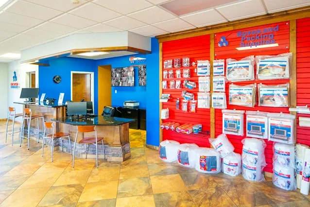 Storage office retail area with packing supplies, boxes, and moving materials